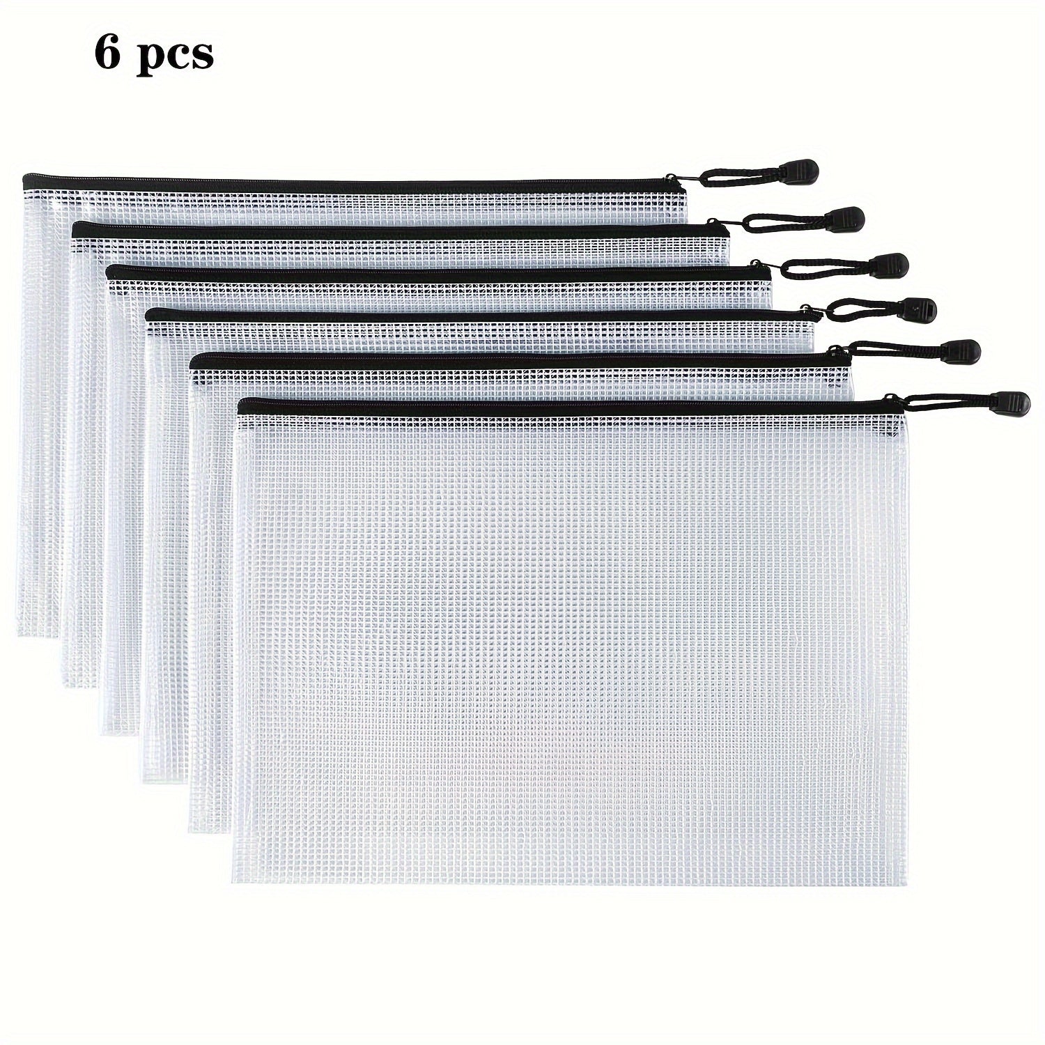 Plastic Mesh Zipper Bags for School Office Supplies - Set of 6 or 12