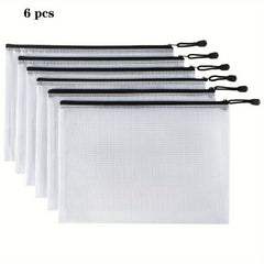 Plastic Mesh Zipper Bags for School Office Supplies - Set of 6 or 12