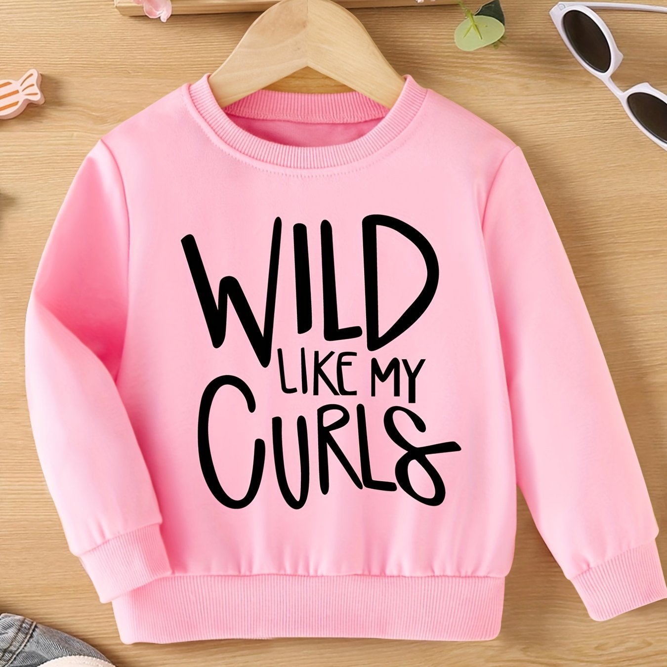 WILD LIKE MY CURLS Letter Print Girls Casual Sweatshirt