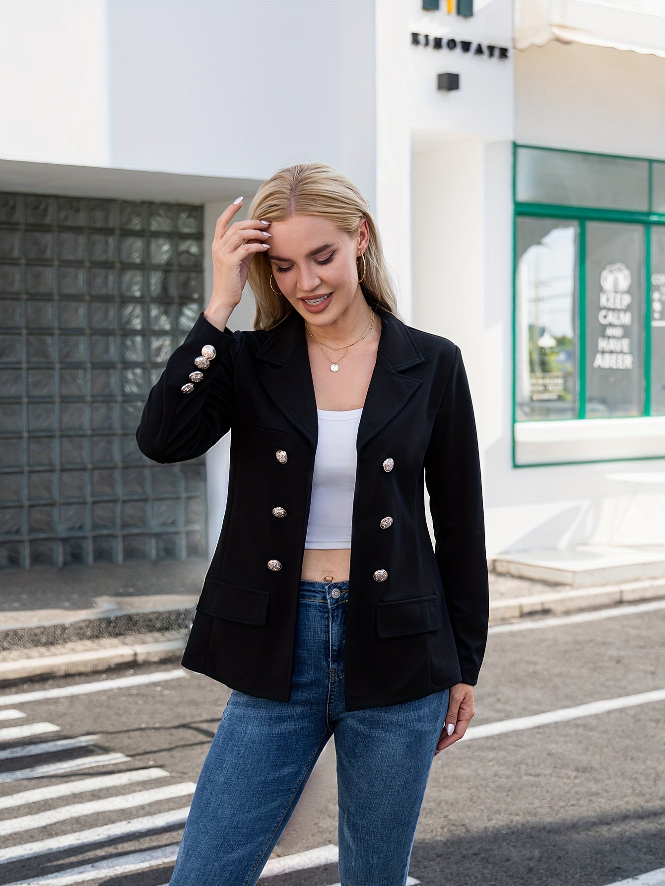 Double Breasted Blazer Casual Long Sleeve for Office Women's Clothing