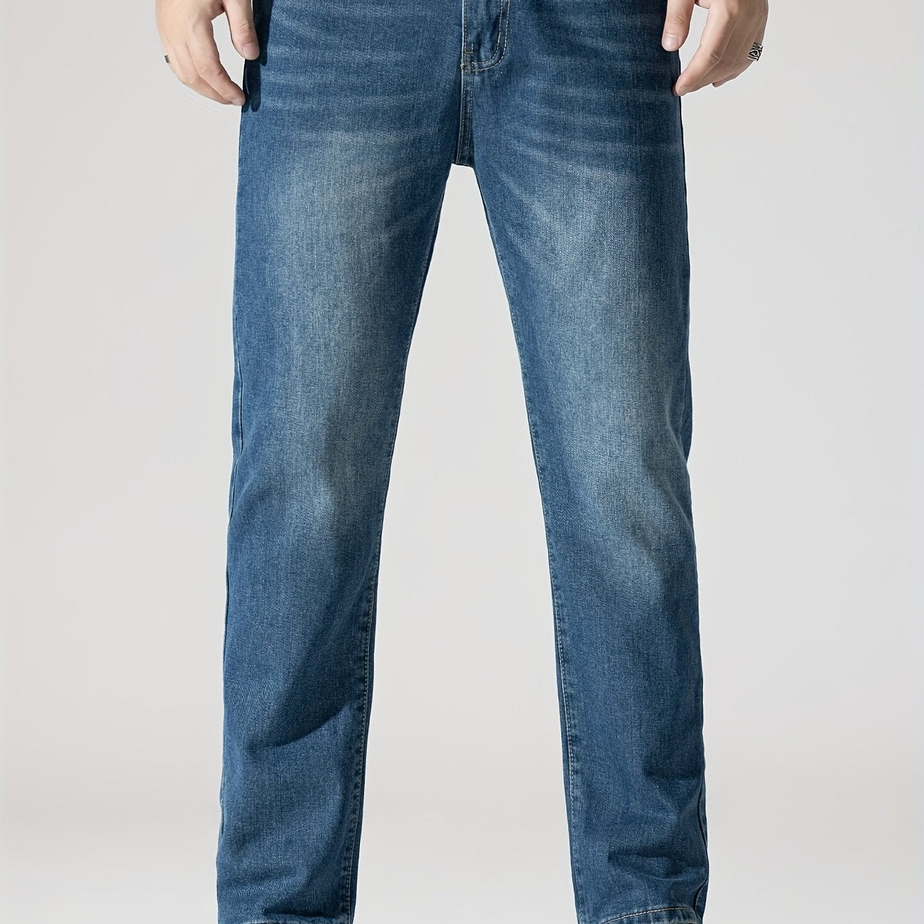 Mens Regular Washed Denim Pants Casual Street Style All Match Jeans