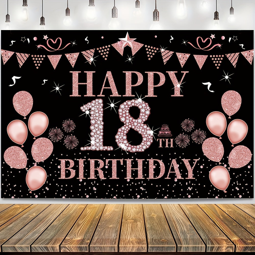 18th Birthday Decorated Banner Rose Golden Background Party Supplies