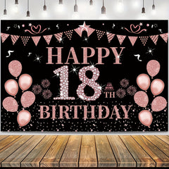 18th Birthday Decorated Banner Rose Golden Background Party Supplies
