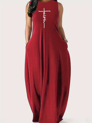 Art Letter Print Round Neck Tank Maxi Dress