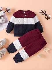 Baby Boy Long Sleeve Twisted Knit Sweatshirt Sweatpants Set