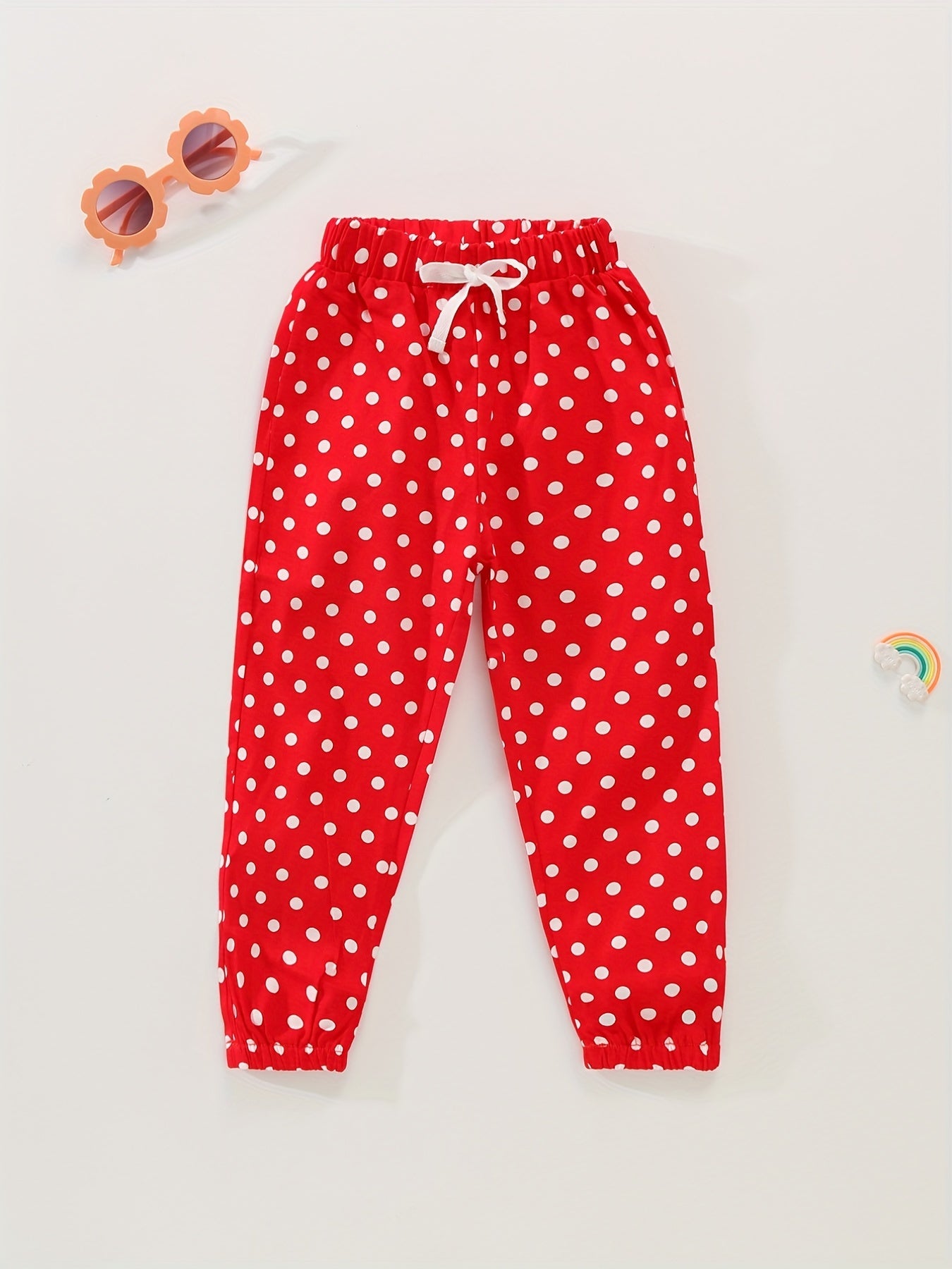 Toddler Girls Polka Dot Graphic Bow Front Elastic Waist Thin Casual Sports Jogge