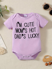 Mom's Hot Daddy's Lucky Letter Printed Cotton Baby Stylish Short Sleeve Romper