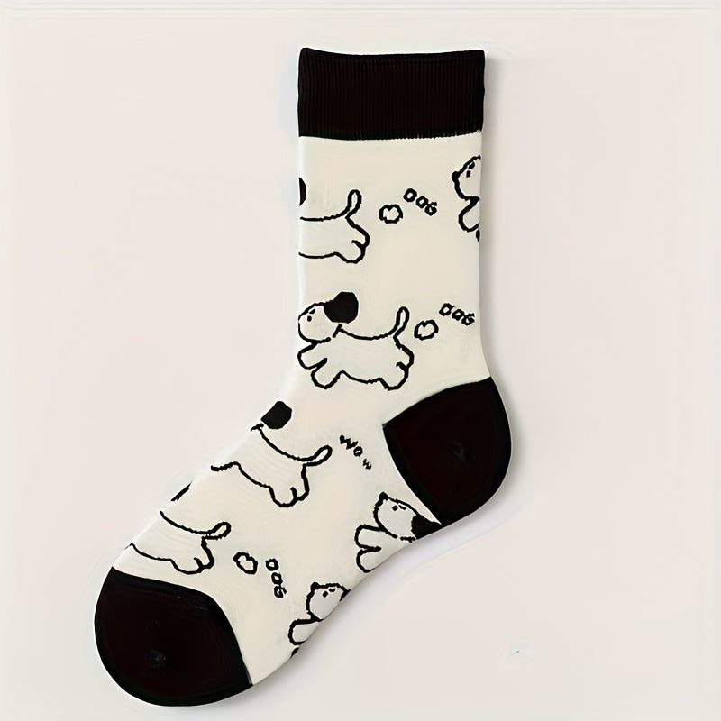 5 Pairs Cartoon Print Socks Women's Mid Tube Stockings