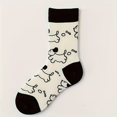 5 Pairs Cartoon Print Socks Women's Mid Tube Stockings