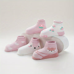 5 Pairs Girls Cartoon Knit Socks Thin Mesh for Summer & Spring