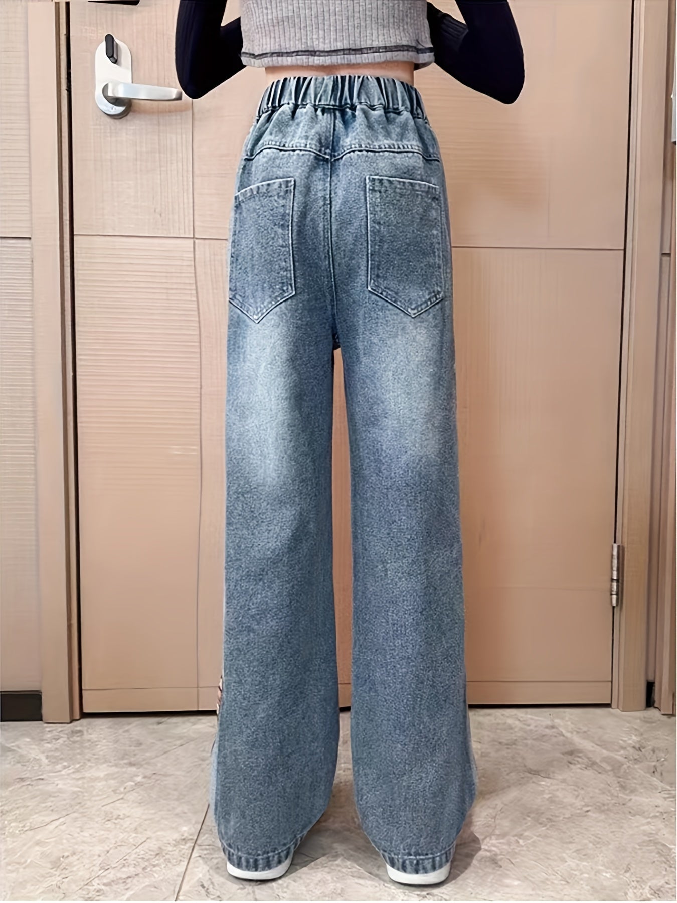 Girls' Wide Leg Jeans Spring Autumn Trousers Loose Straight Leg Western Style