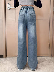 Girls' Wide Leg Jeans Spring Autumn Trousers Loose Straight Leg Western Style
