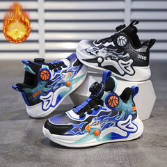 Boys Basketball Shoes with Rotating Buckle Warm Plush Lining