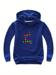 Plaid Reindeer Print Cotton Hoodie for Girls Spring Fall