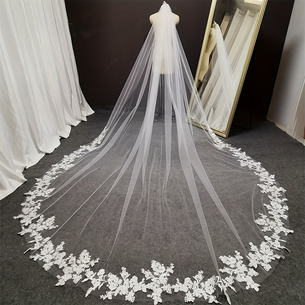 Lace Wedding Veil Embroidery Flower Cathedral Bridal Veil
