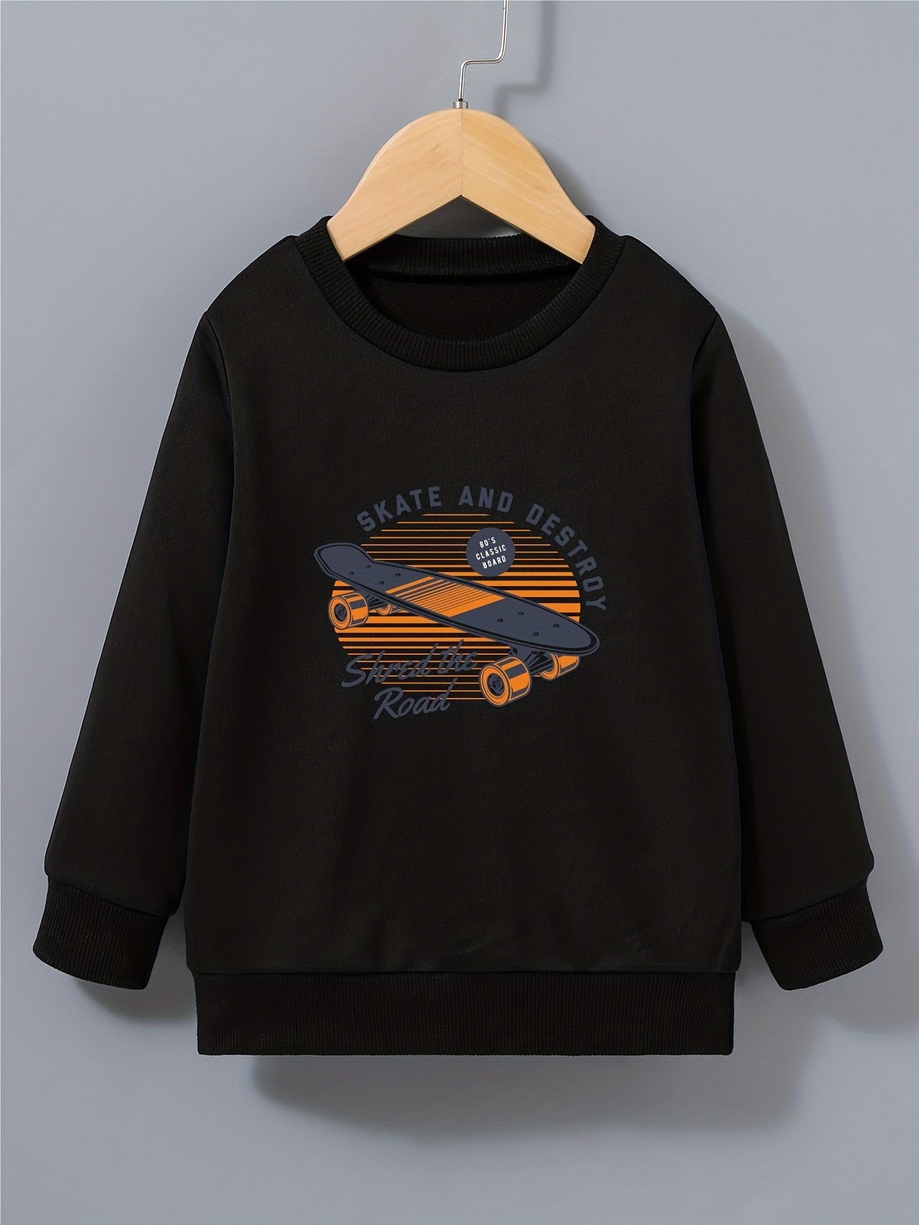 Cartoon Skateboard Letter Print Kid's Sweatshirt Long Sleeve Top
