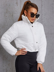 Button Front Zip Up Padded Coat Winter Outerwear
