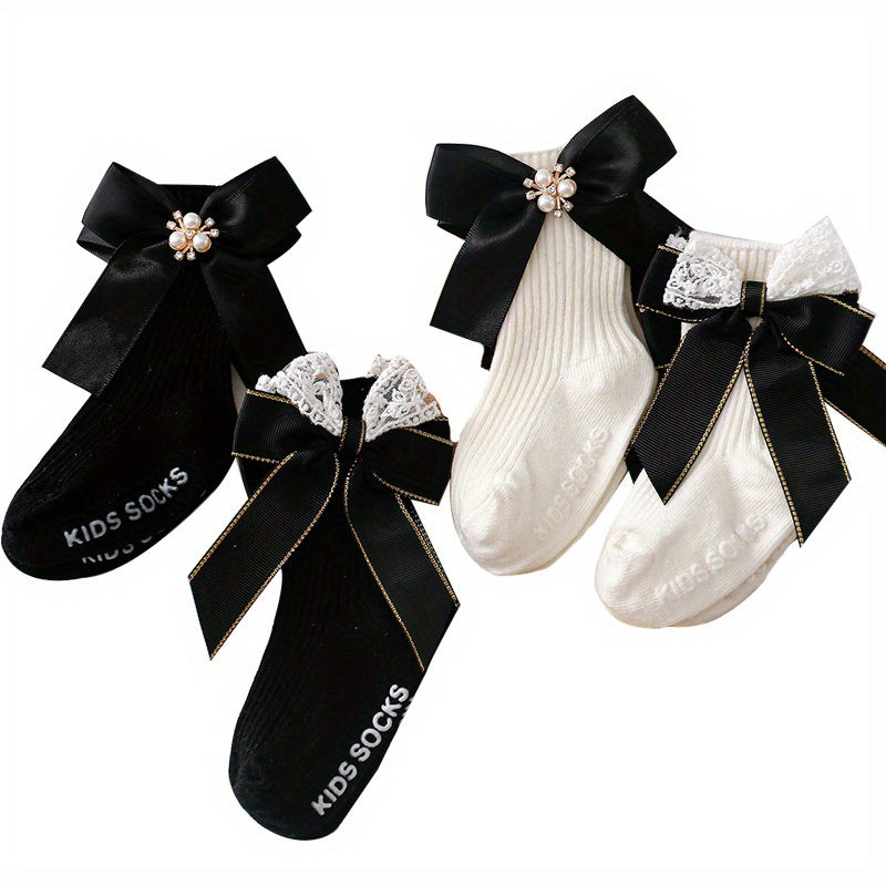 4 Pairs Bowknot Socks Girls 0-3 Years Breathable Comfy Spring Autumn