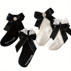 4 Pairs Bowknot Socks Girls 0-3 Years Breathable Comfy Spring Autumn