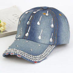 Rhinestone Decor Ripped Baseball Cap Distressed Sun Hat
