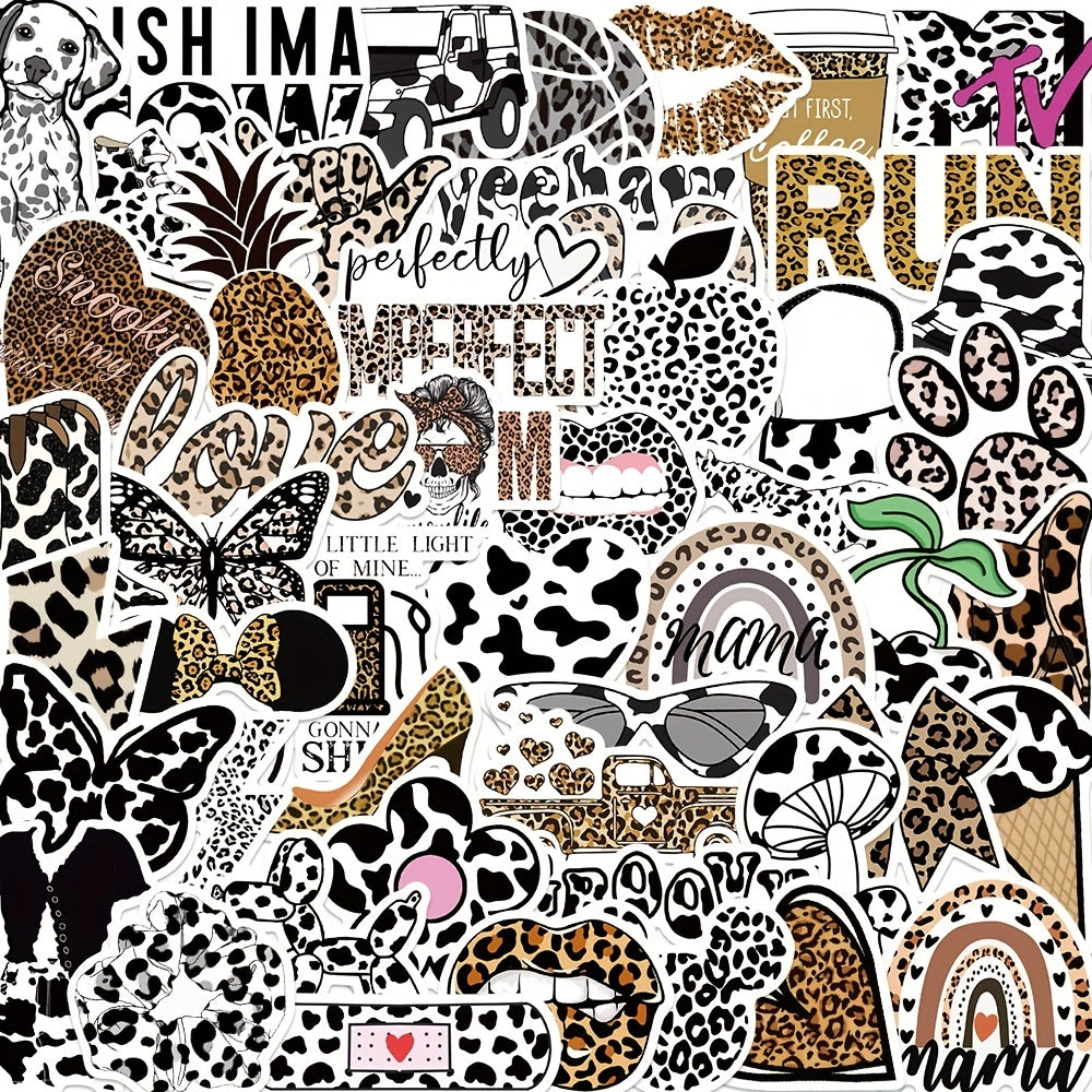 50Pcs Leopard Print Series Graffiti Stickers Waterproof DIY Creative Toy