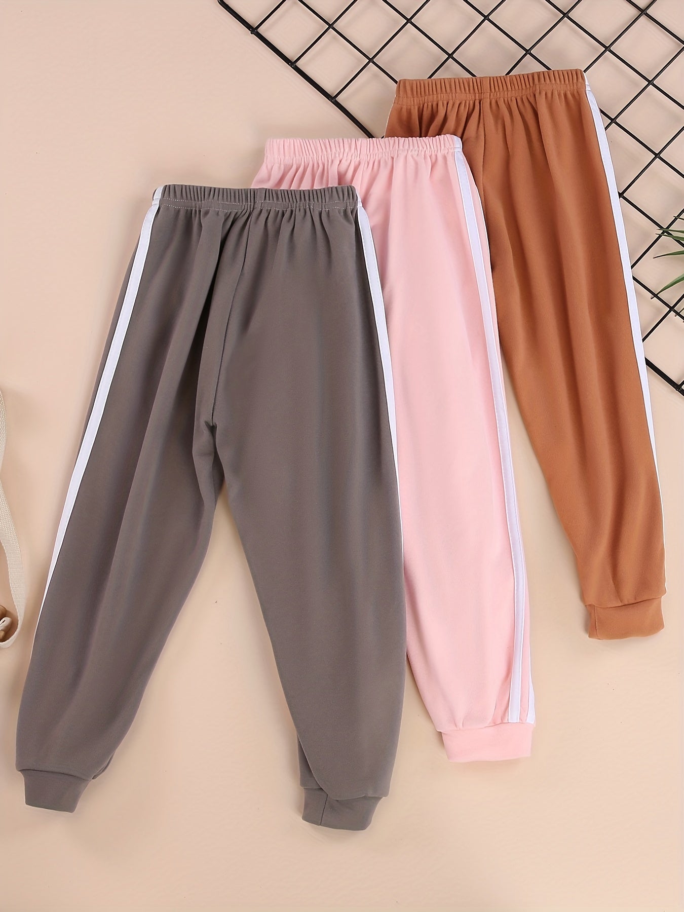 3pcs Kids Fleece Jogger Pants Warm Side Stripe Sweatpant