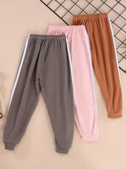 3pcs Kids Fleece Jogger Pants Warm Side Stripe Sweatpant
