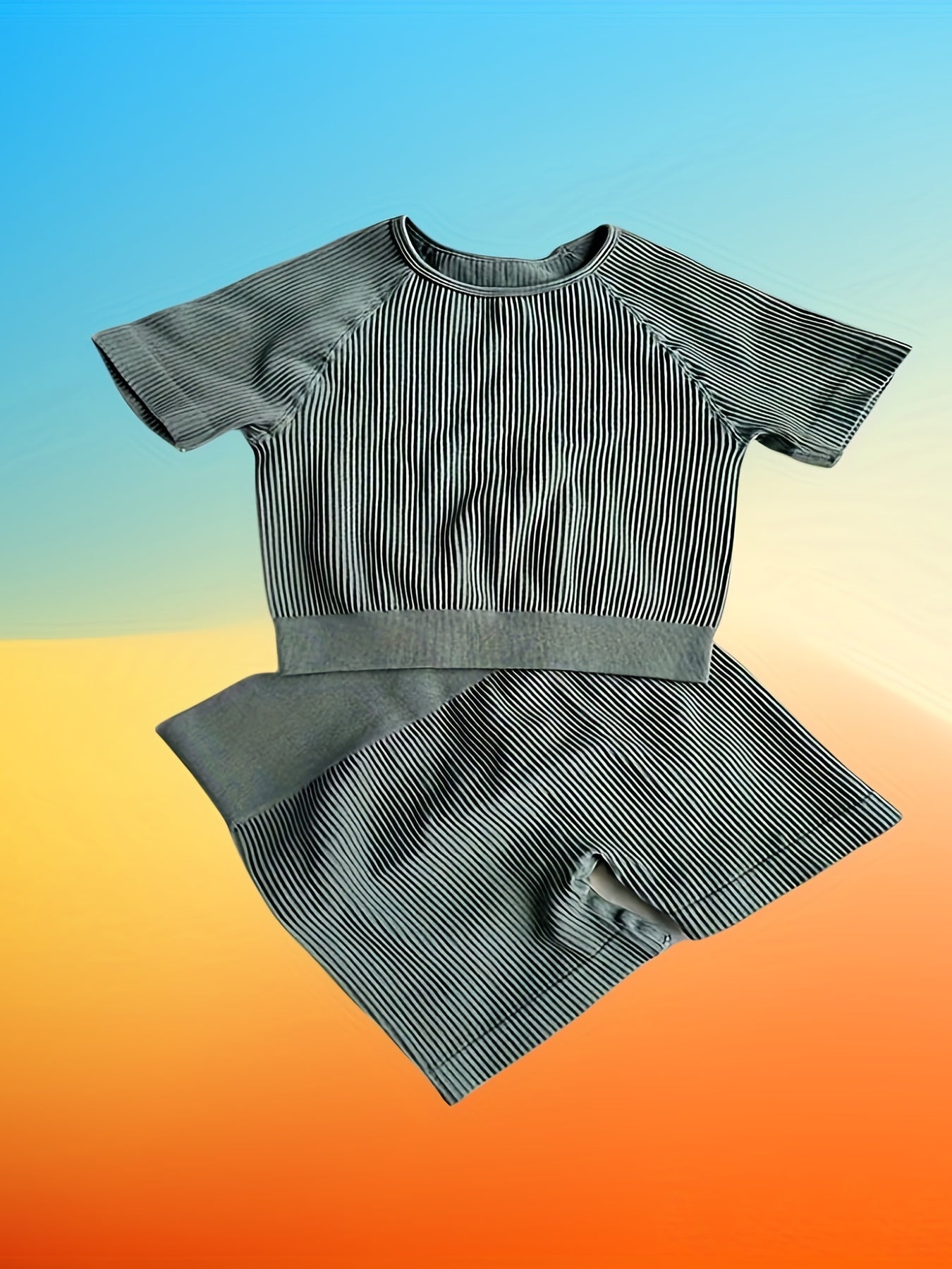 Ribbed Yoga Set Crop Top & High Waist Shorts Activewear