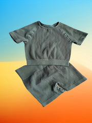 Ribbed Yoga Set Crop Top & High Waist Shorts Activewear
