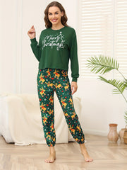 Elk Print Pajama Set Christmas Long Sleeve Crew Neck Top & Pants