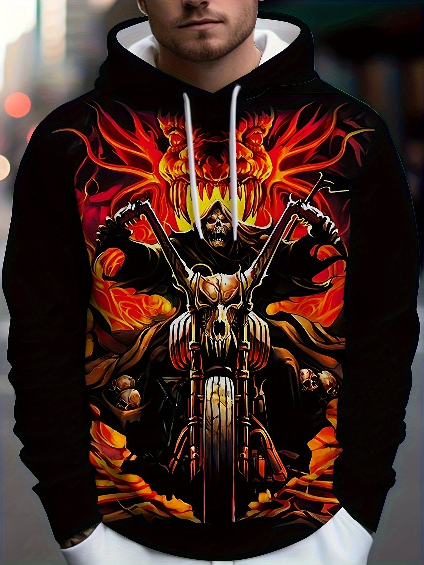 Skull 3D Print Hoodies For Men Loose Hooded Pullover