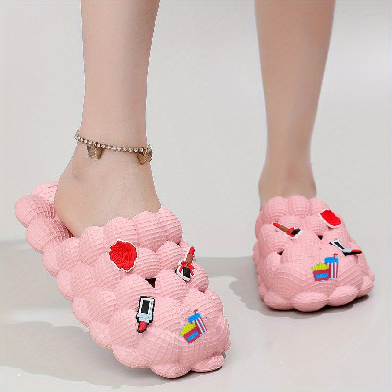 Women's Bubble Slides with Cartoon Charms Indoor & Outdoor Slides