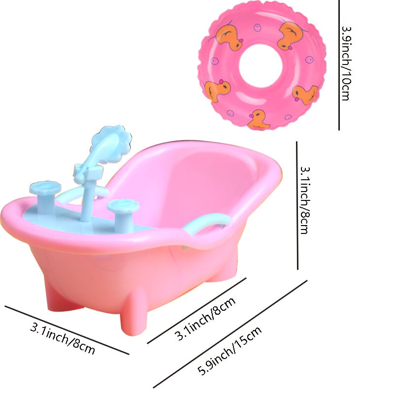 Pink Bathtub with Swimming Ring Bath Toy - Fun Simulated Bath for Kids