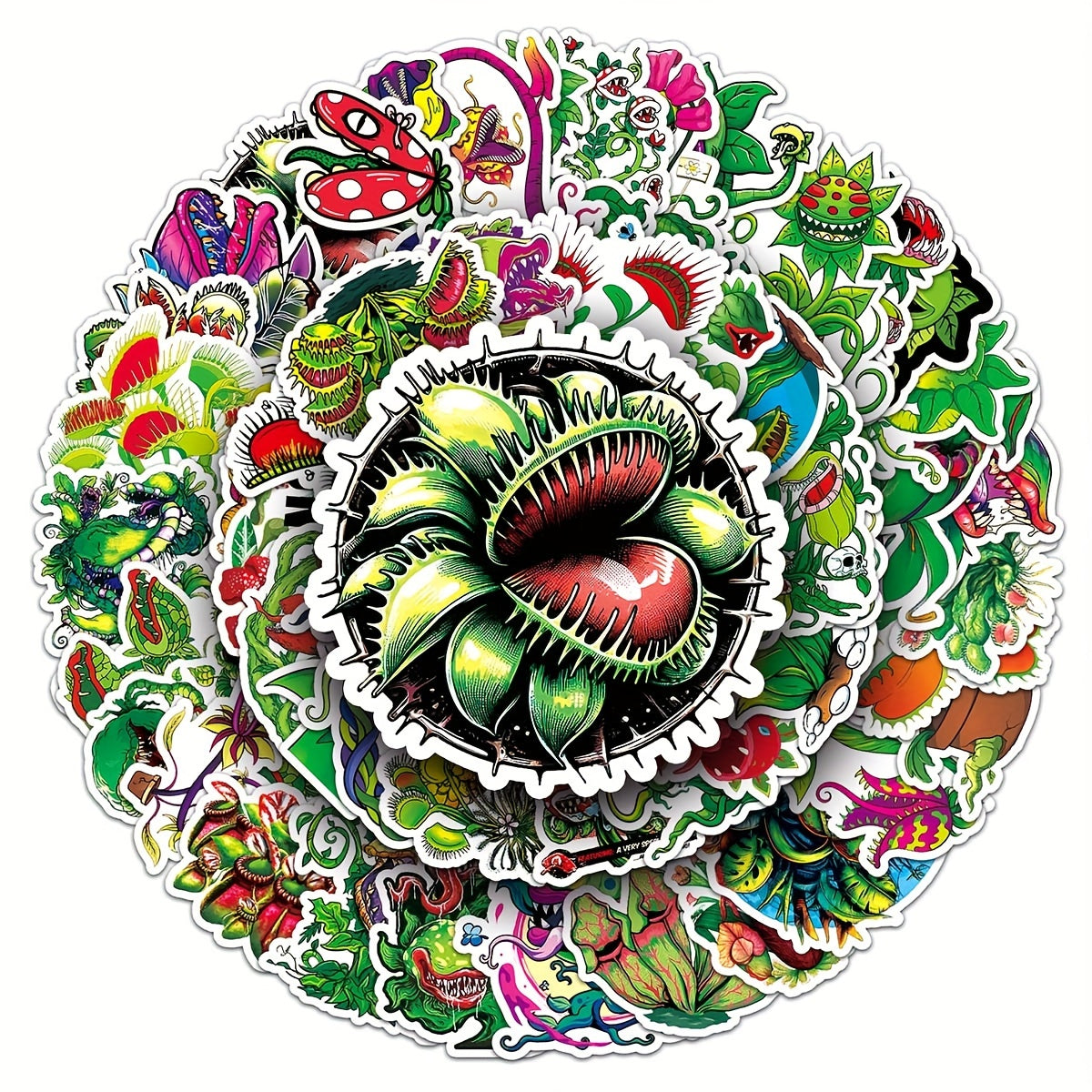 50 Sheets Insect Catching Plant Cartoon Waterproof Stickers