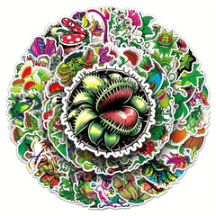 50 Sheets Insect Catching Plant Cartoon Waterproof Stickers