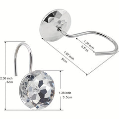 12pcs Round Acrylic Rhinestone Shower Curtain Hooks
