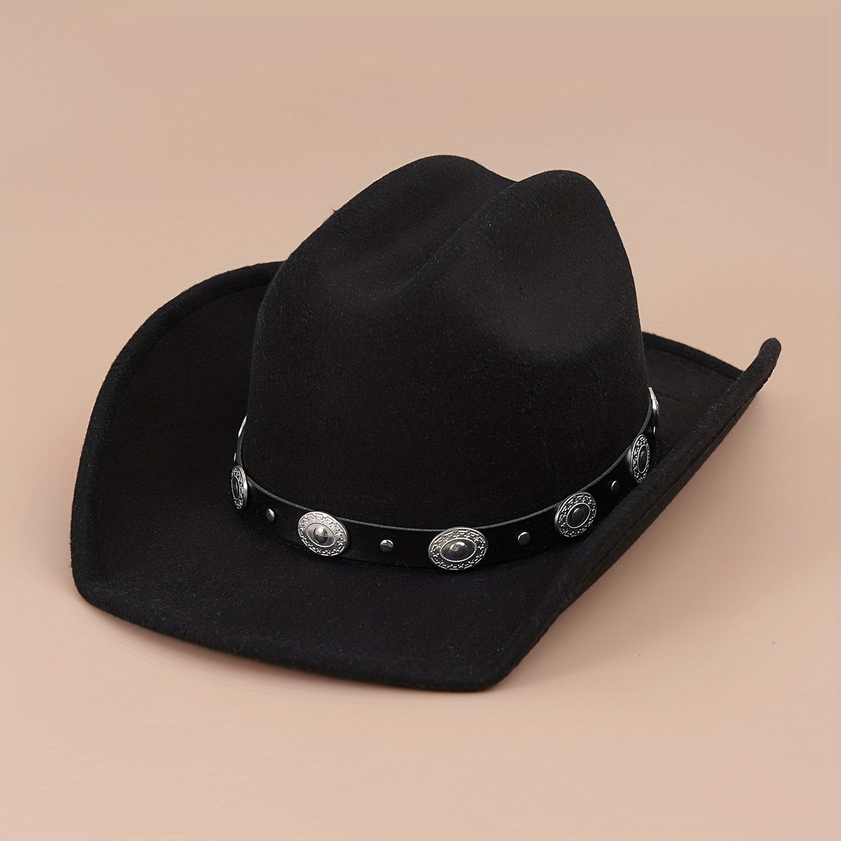 Oval Rivet Belt Cowboy Hat Western Solid Jazz Fedora Cap