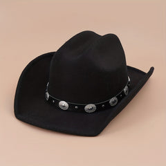 Oval Rivet Belt Cowboy Hat Western Solid Jazz Fedora Cap