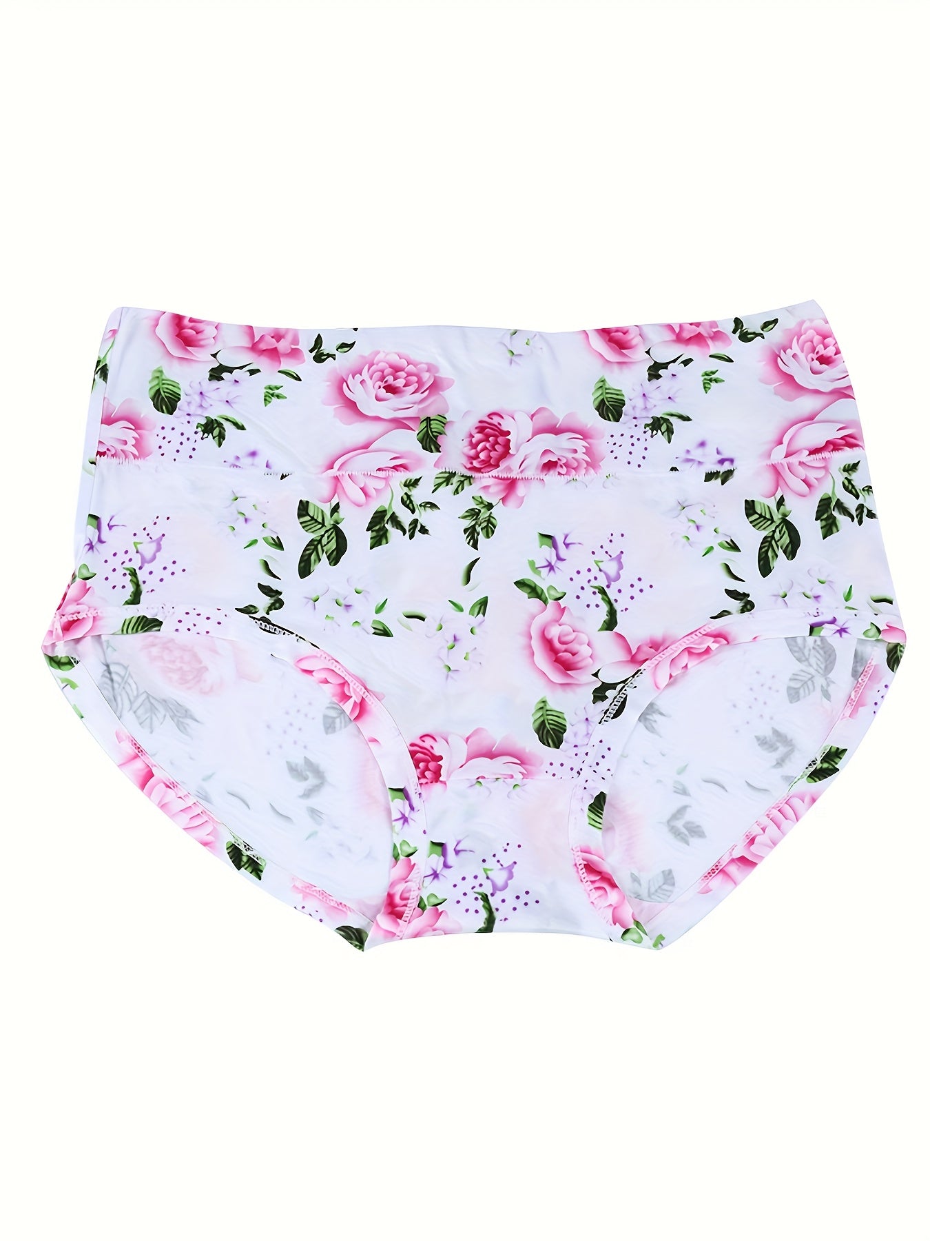 4 Pack Plus Size Panties Set Women's Plus Floral Print Briefs