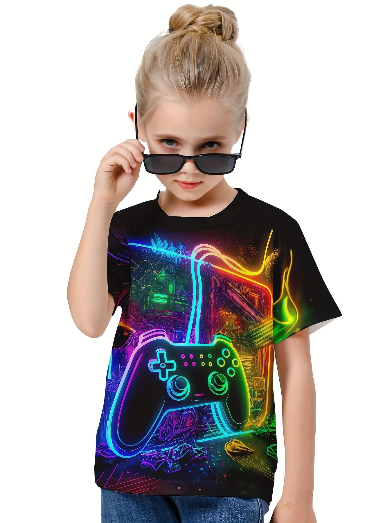 3D Gamepad Graphic Short Sleeve T-shirt for Girls and Boys