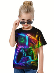 3D Gamepad Graphic Short Sleeve T-shirt for Girls and Boys