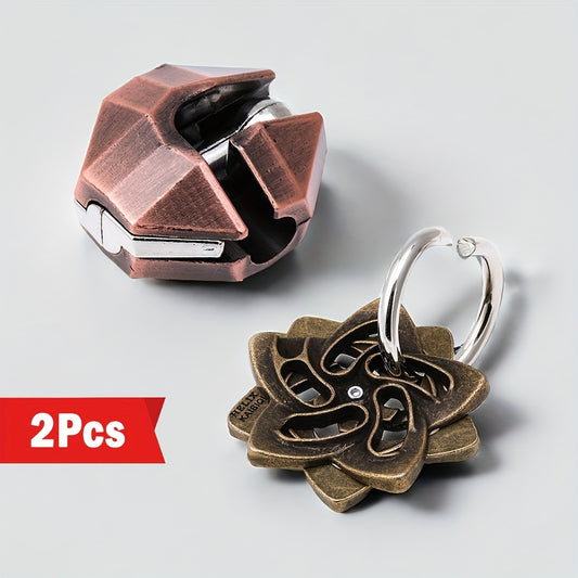 2pcs Classic Metal Puzzle Keychains 3D Brain Teaser High Intelligence Gift