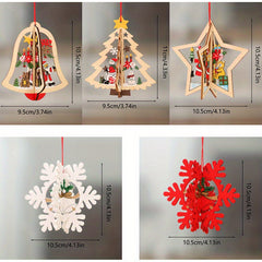 Christmas Wooden Hanging Ornament Set Snowman & Santa Claus Decor