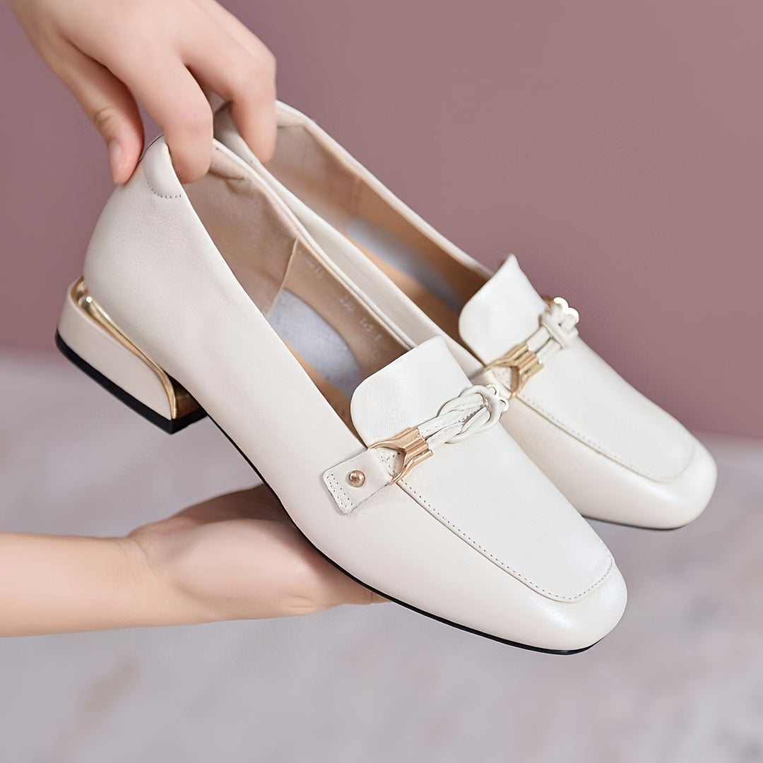 Metal Decor Loafers Block Heeled Shoes