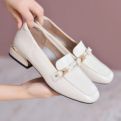 Metal Decor Loafers Block Heeled Shoes
