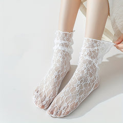 Sheer Lace Mesh Mid Tube Socks Women's Stockings