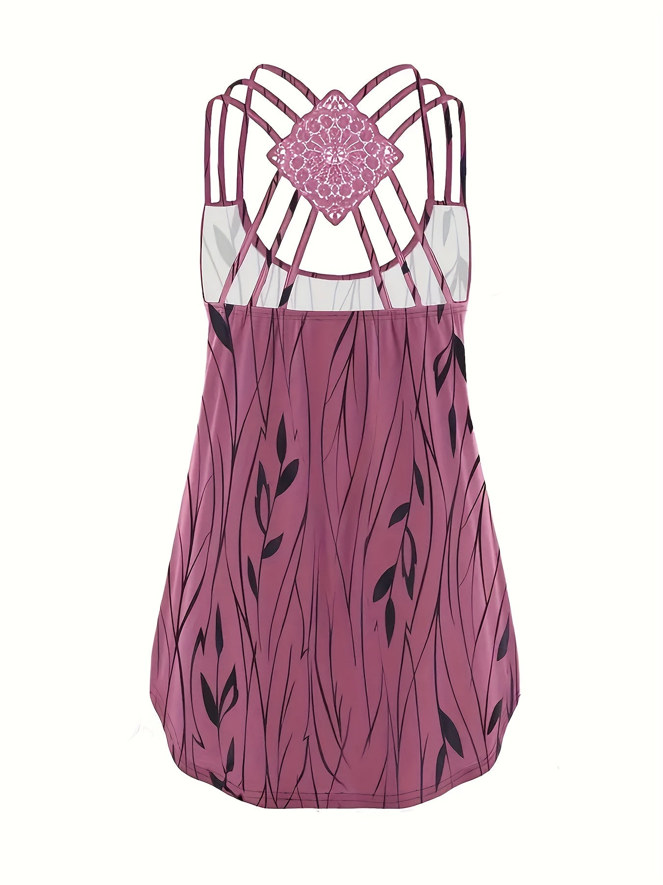 Leaf Print Lace Suspender Vest Top Sleeveless Tank Top
