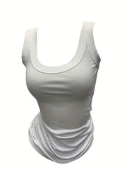 Ribbed Tank Top Scoop Neck Sleeveless Casual Summer Top