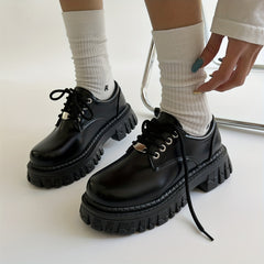 Women's Platform Loafers Lace Up Shoes British Style