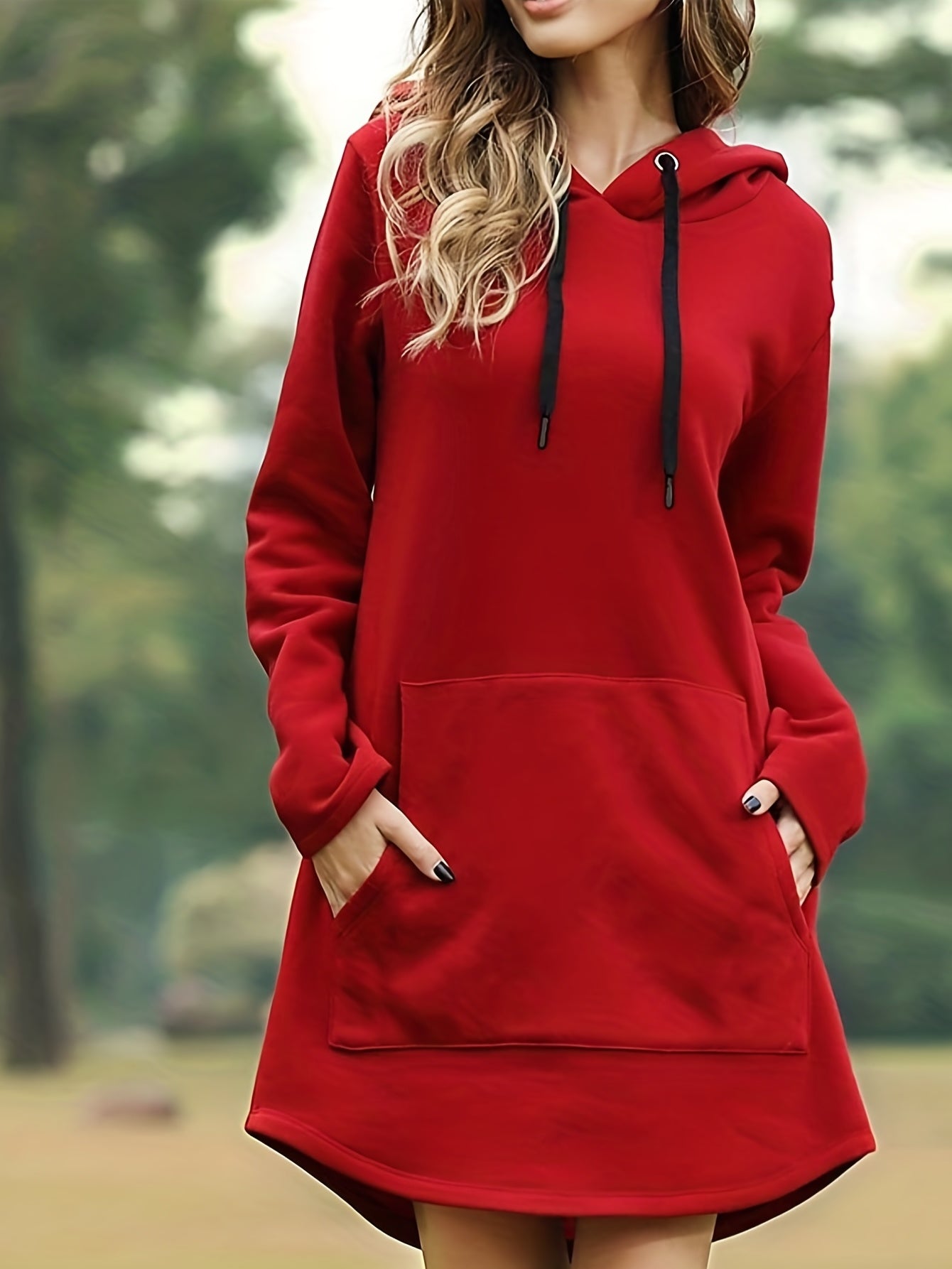 Drawstring Hooded Dress with Pockets for Women